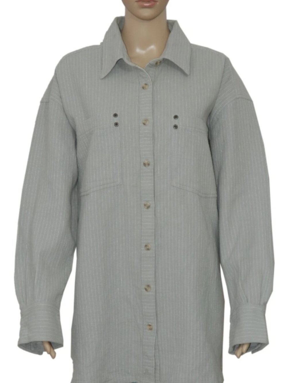 Free People We The Free Freddie Menswear Shirt Top Button Front Gray Tunic M - Picture 3 of 9